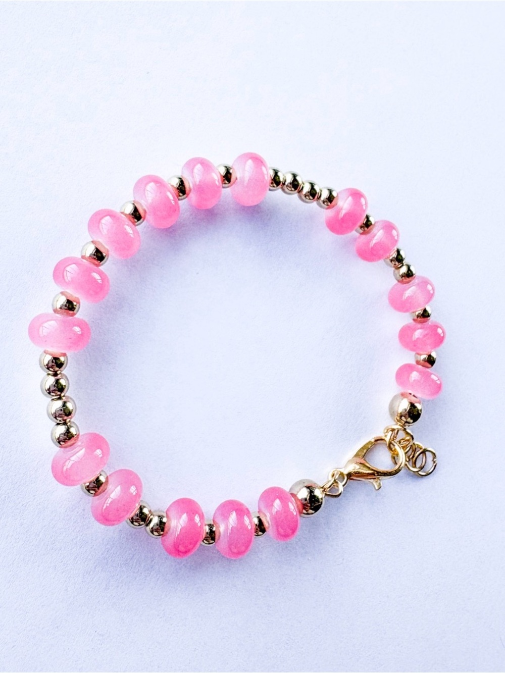 Gold-Finish & Pink Glass Bead Stretch Bracelet